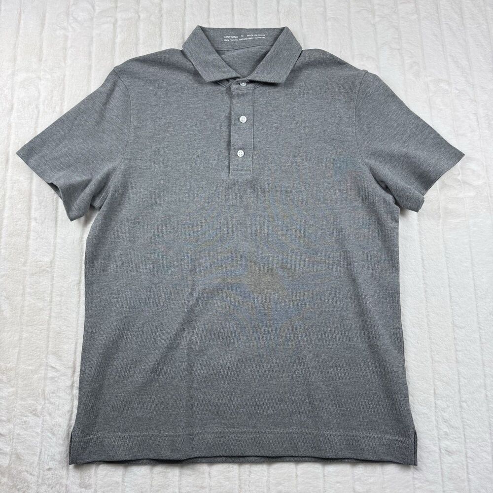Kent Wang Polo Shirt Men's XL 100% Cotton Knit Short Sleeve Casual Preppy Gray